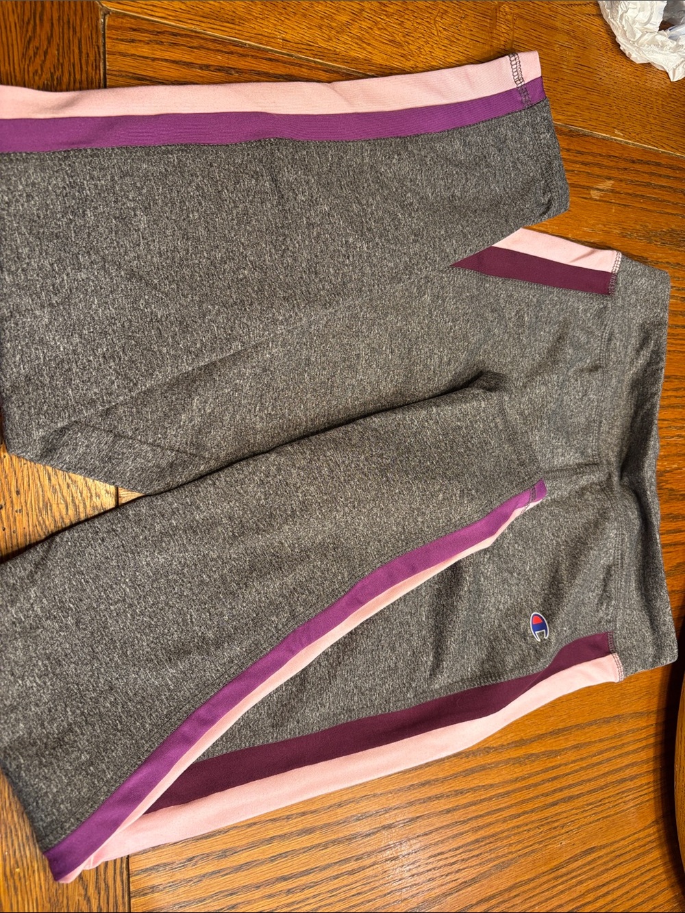 Champion Gray Leggings with Pink and Purple Side Stripes